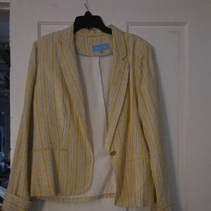 Draper James Yellow and White Striped Blazer